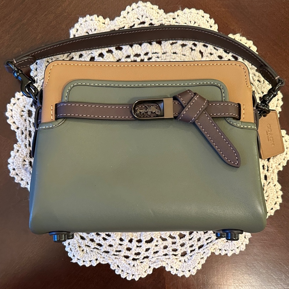 Coach Tate 18 Colorblock Leather Crossbody in Olive, Tan & Dark Brown